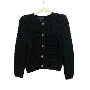 Preppy Classic House of Harlow Black Knit Old Money Boxy Cardigan Jacket Sz M